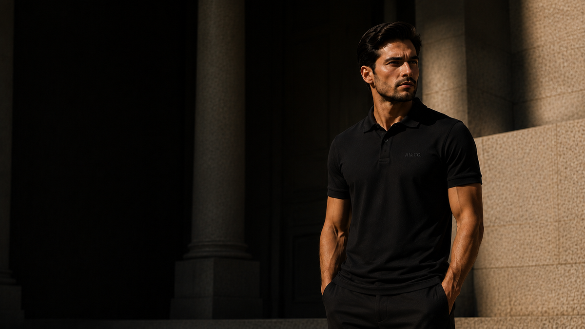 Homem usando polo premium ALCIMO & CO.
