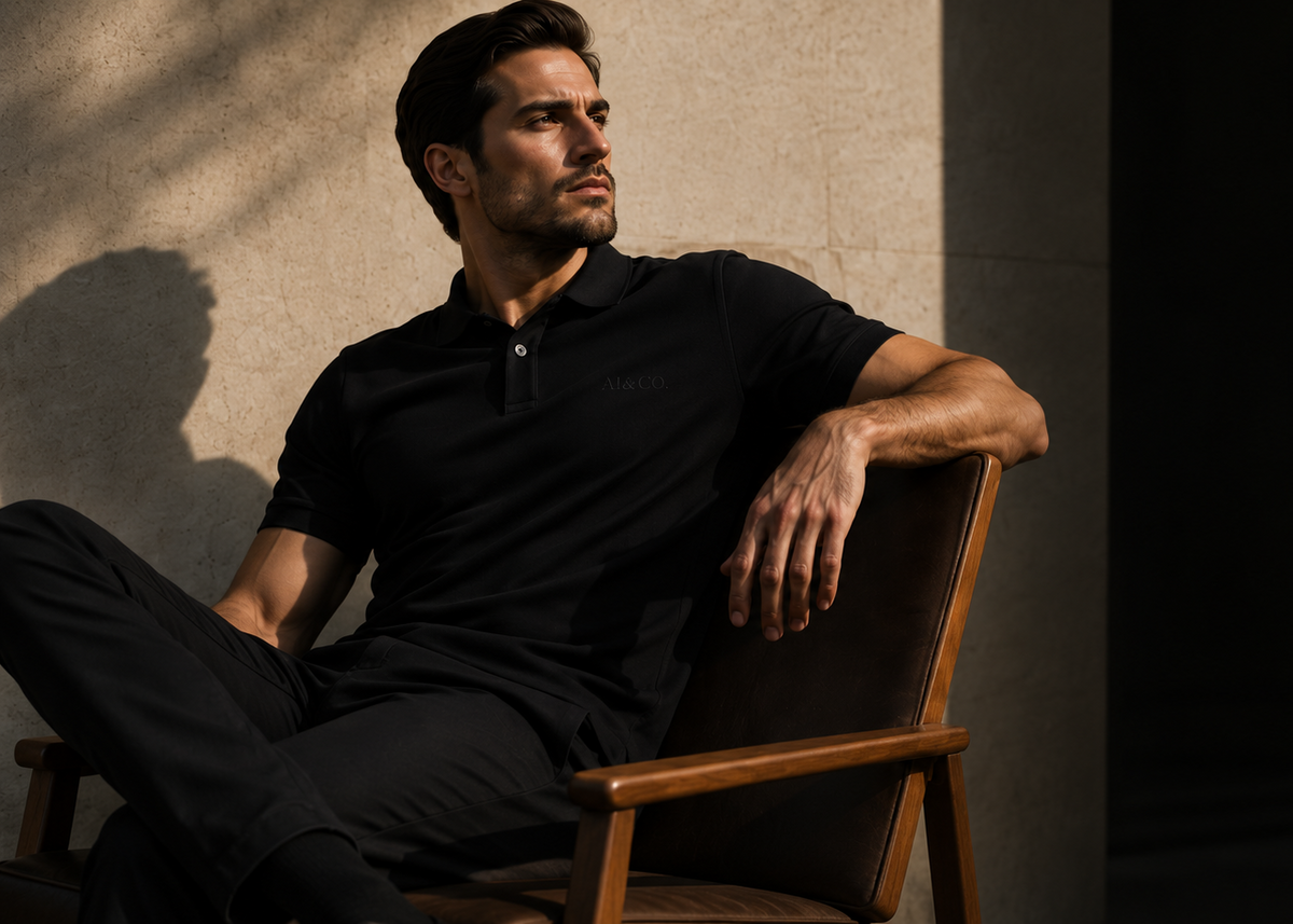 Homem usando polo premium ALCIMO & CO.